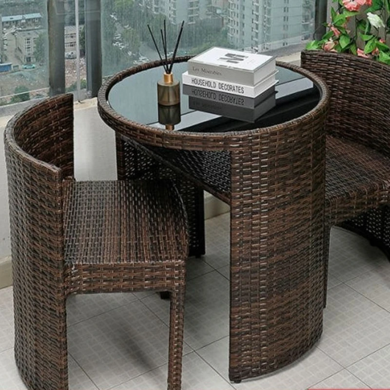 Neue Balkon lässig dreiteilige Tisch- und Stuhlkombination Nachahmung Rattan Rattan Set Netzstuhl schwarzer Teetisch kleine Verwendung Kind