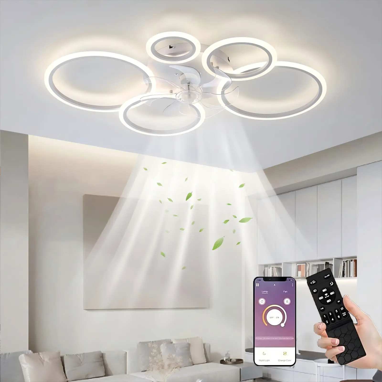 LED Deckenventilator mit Beleuchtung, 100CM Lampe mit Ventilator, 80W Deckenlampe Mit Ventilator Für Schlafzimmer Wohnzimmer
