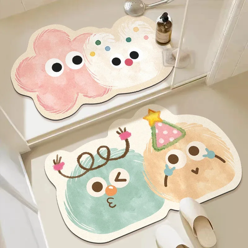 Diatom-Schlamm Japanische Cartoon-Badezimmermatte, saugfähige Bodenmatte, rutschfeste Fußmatte für den Haushalt, schnell trocknender Teppich für die Toilette Image