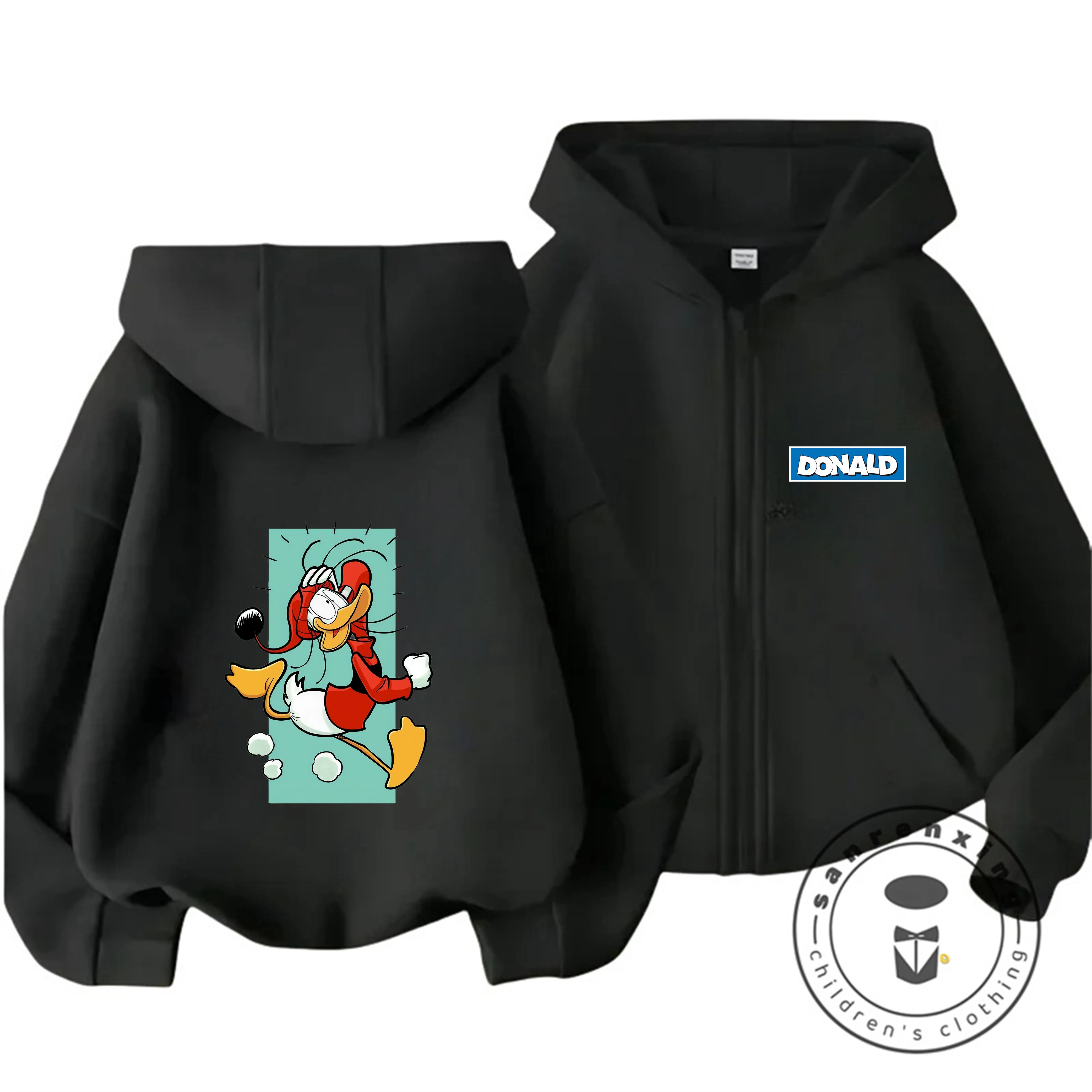 Trendiger Donald Duck Reißverschluss-Hoodie Neuer Stil 3-14 Jahre Herbst Winter Jungen Mädchen Niedlicher Kawaii Cartoon Hot Street Casual Kinder