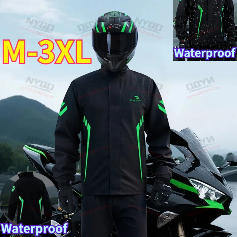 Motorrad Wasserdichter Regenanzug Zweiteiliger Regenmantel & Hosen-Set Sturmfester Outdoor-Regenmantel für Herren Image