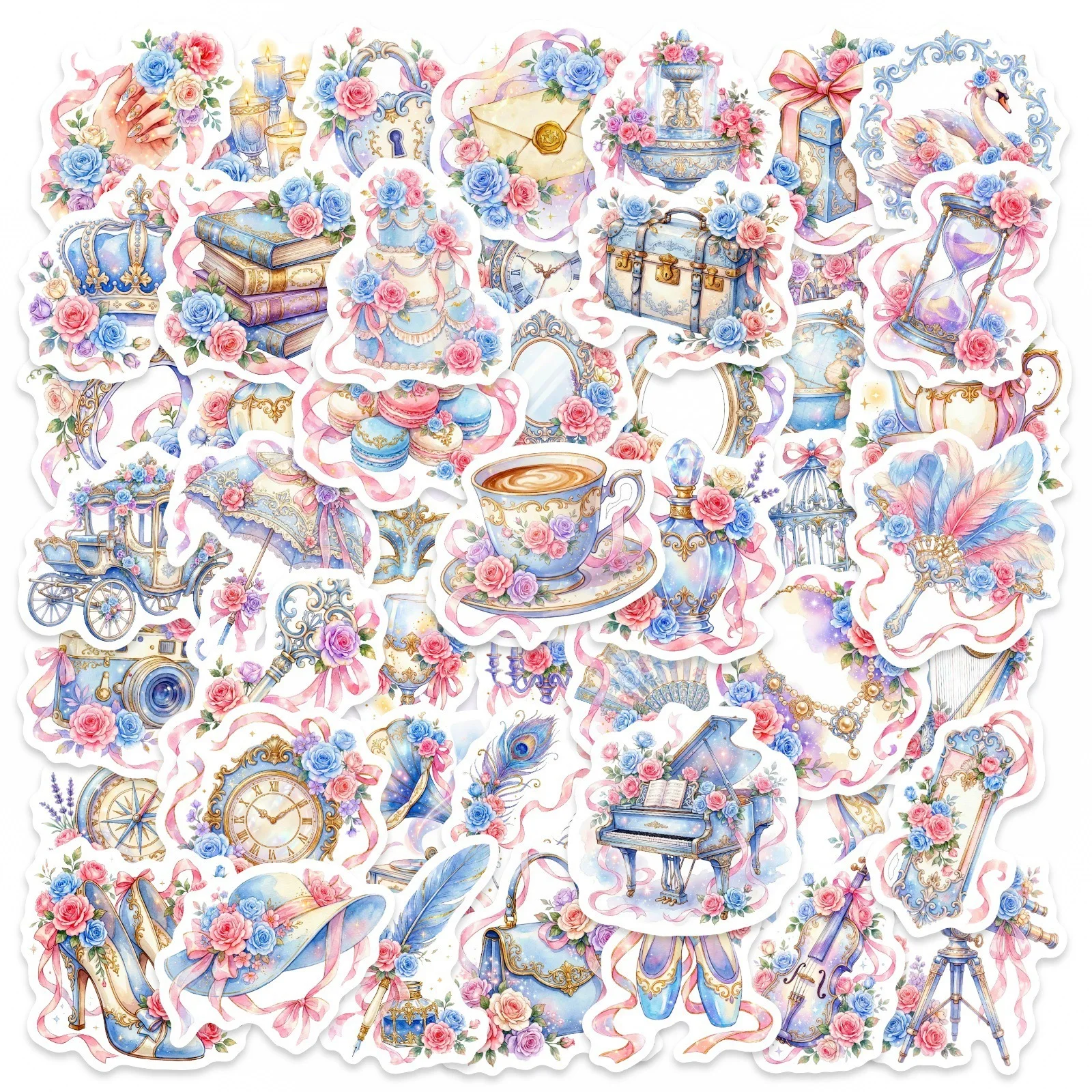 50-100 Stück Traumhafte Aufkleber Aquarell Retro Rose Romantische Dekoration DIY Schreibwaren Notizbuch-Sticker Image