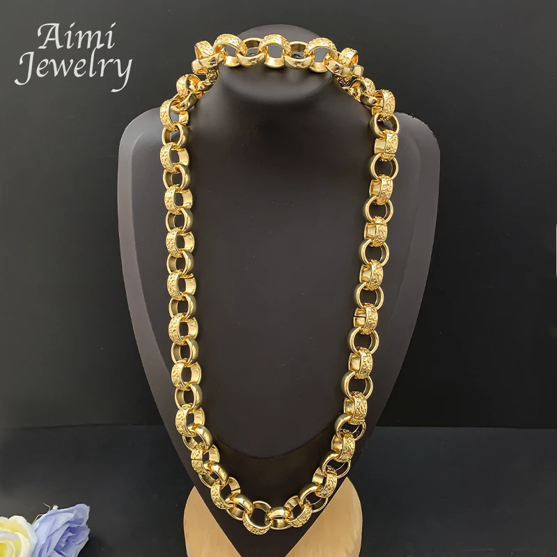 Hip-Hop Lange Gliederkette Goldene Halskette für Männer Hochwertige Vergoldete Schmucksets Halskette Armband Schmucksets Party-Geschenk Image