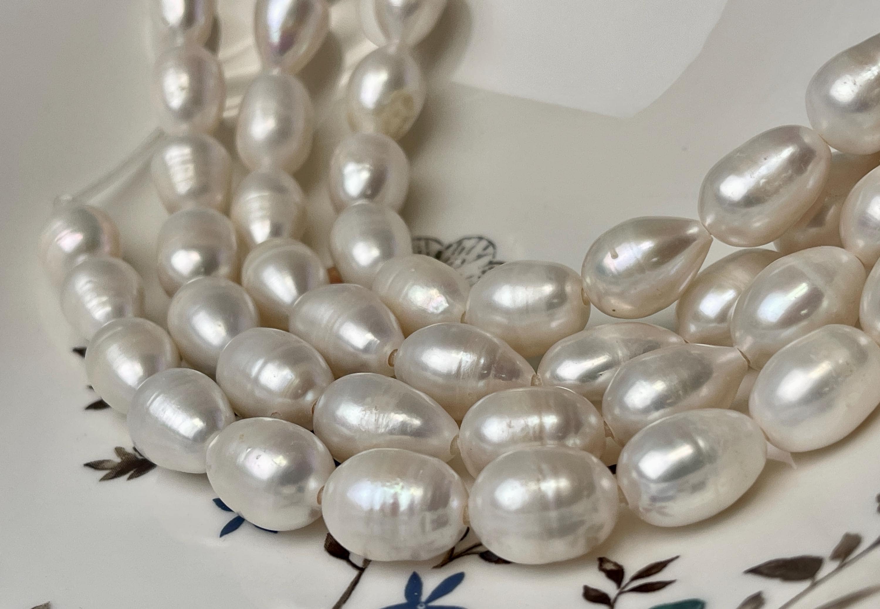 Perle d'acqua dolce ovali/bianche naturali AA, mezzo filo da 12-12,5x14-16 mm, foro grande, perle jumbo, dimensioni del foro: 1,2 mm, 2,1 mm, 12-13 pe