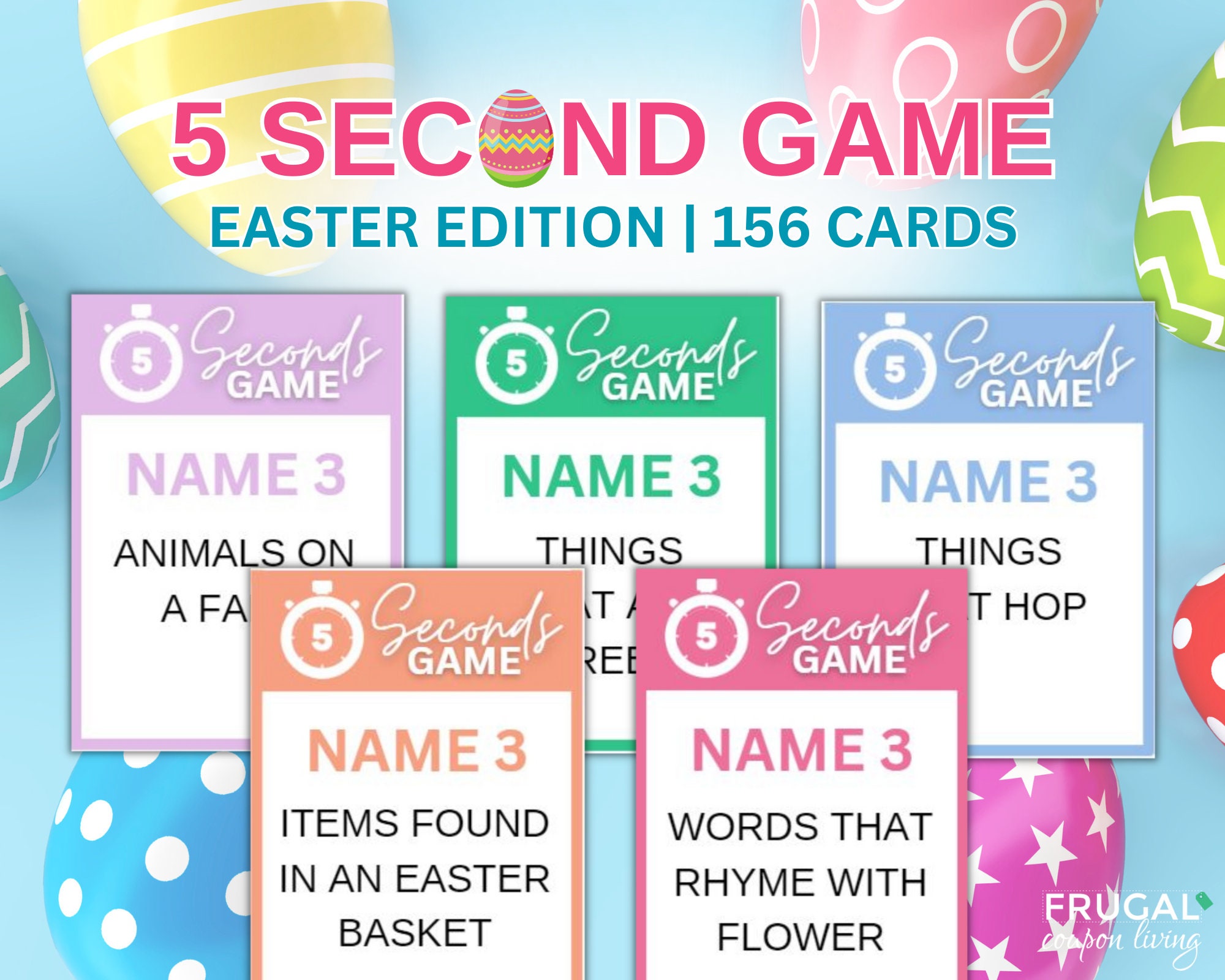 Gioco di 5 secondi per Pasqua, Gioco a quiz di Pasqua con 3 nomi, 156 carte da gioco di Pasqua stampabili, Gioco di 5 secondi modificabile per la prim