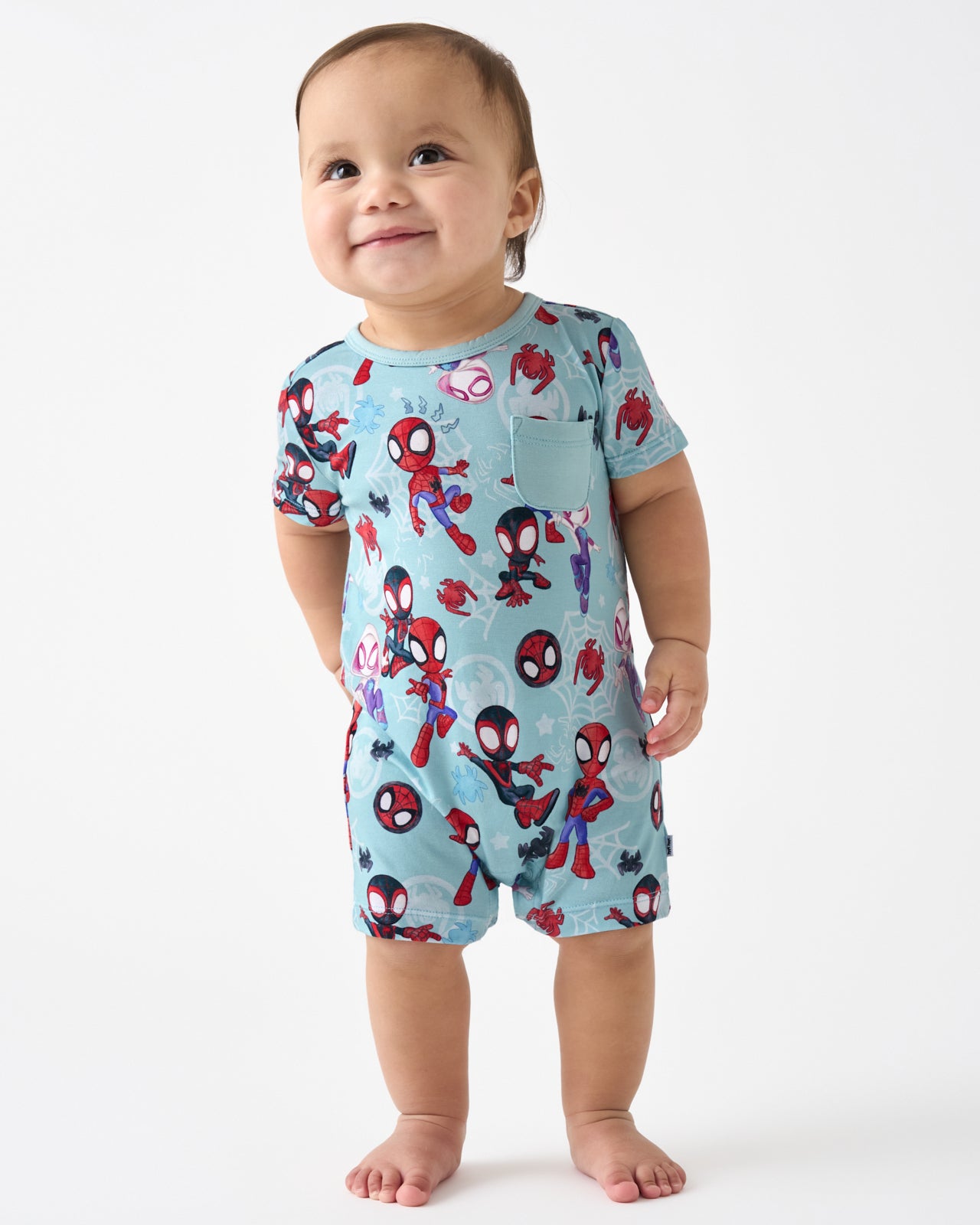 Spidey & His Amazing Friends Tiny Webs Pocket Bamboo Baby Romper - Short-Sleeves & Shorts - 2T