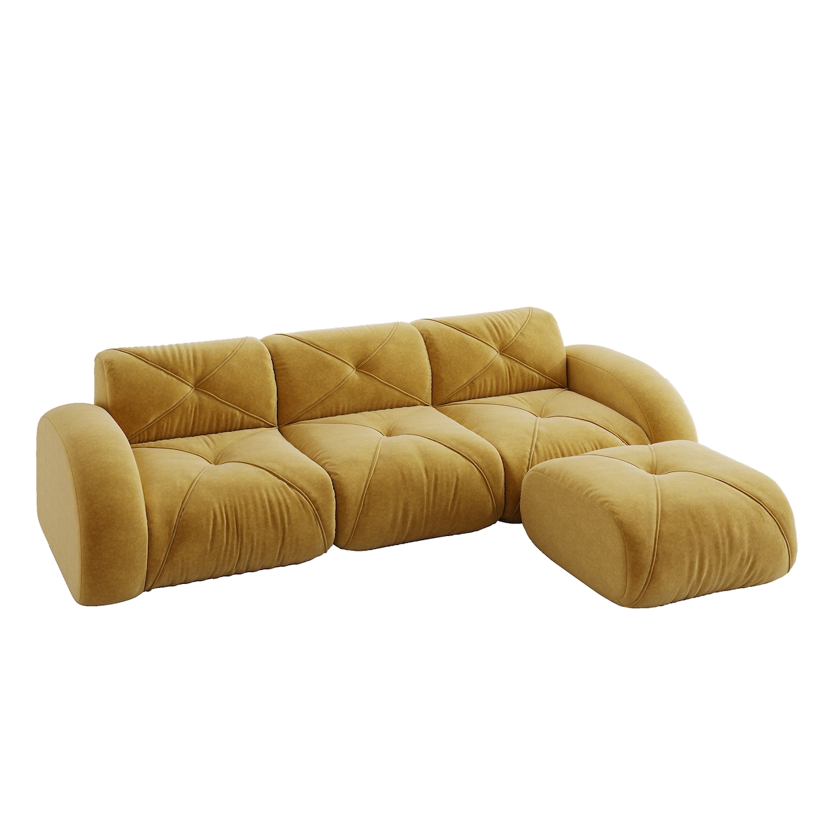 Merax Modulares Sofa 3-Sitzer mit Hocker, Cloud Sofa mit runden Armlehnen, Chenille weich, rahmenlos bodennah, Lounge Sofa, Gelb Image