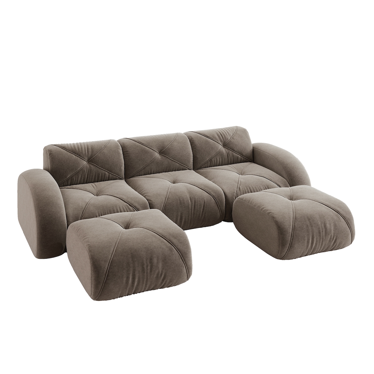 Merax Modulares Sofa 3-Sitzer mit 2x Hocker, Cloud Sofa mit runden Armlehnen, Chenille weich, rahmenlos bodennah, Lounge Sofa, Braun Image
