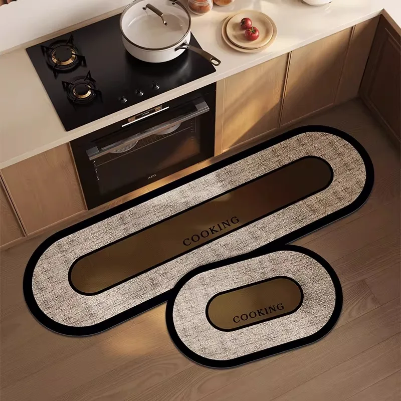 Mat for Kitchen Waterproof Non-slip Leather PVC Floor Mat Retro Style Rug High-end Long Carpet Oil-proof Stain-resistant Carpets