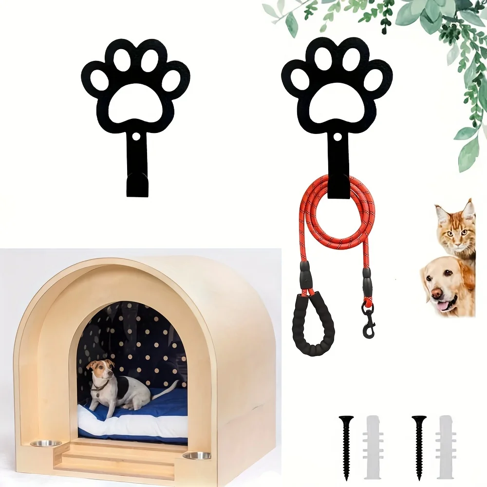 Schlüsselhalter mit Hundepfoten-Motiv, 2er-Pack, Metall-Wandhaken mit Pulverbeschichtung, rostfrei für Schlüssel, Leinen – Organizer für den Hauseingangsbereich