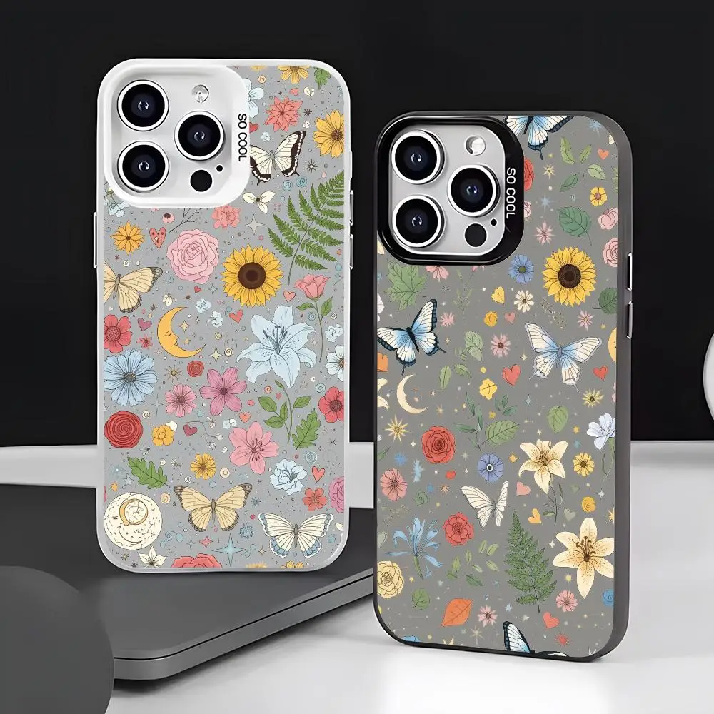 Retro-Mode Blumen-Blätter Handyhülle für iPhone 17 16 15 14 13 12 11 Pro Max Air Matte Laser Aurora Stoßfeste Handyhülle Image