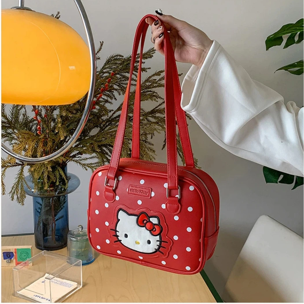 Hello Kitty Neue rote gepunktete Damenhandtasche, große Damen-Umhängetasche, modische, lässige Damentasche, hochwertige Geschenke
