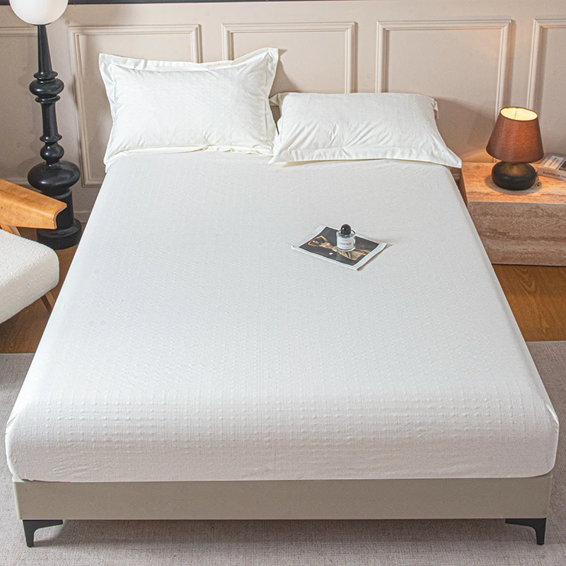 Einfarbiges Spannbettlaken mit Kissenbezug und Gummiband, Matratzenbezug für Einzel-, Doppel- und Kingsize-Betten, Hautfreundliches Baumwoll-Bettlaken Image