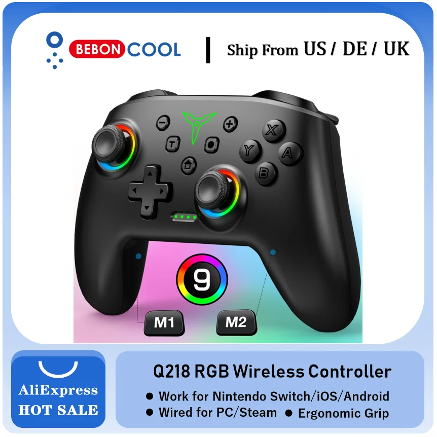 BEBONCOOL Q218 Wireless Switch Controller für Nintendo Switch/OLED/Lite/Android/IOS/PC mit programmierbarem, Turbo, 6-Axix-Gyro Image