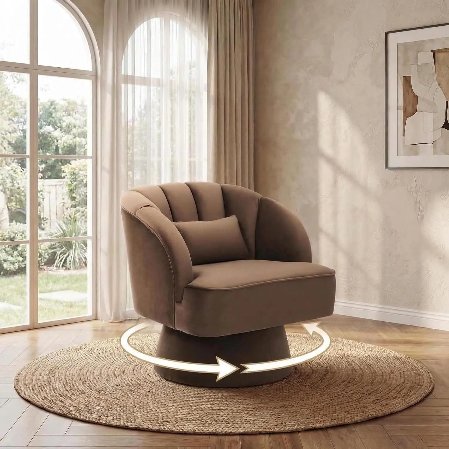 Drehbarer Sessel mit Akzentdesign, 360° ° Samtbezogener Runder Sessel, Komfortabler Übergroßer Loungesessel für Wohnzimmer, Schlafzimmer
