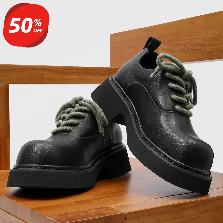 2026 Herren Derby Schuhe PU Dicke Sohle Trendige Runde Spitze Herrenschuhe Größe 38-46