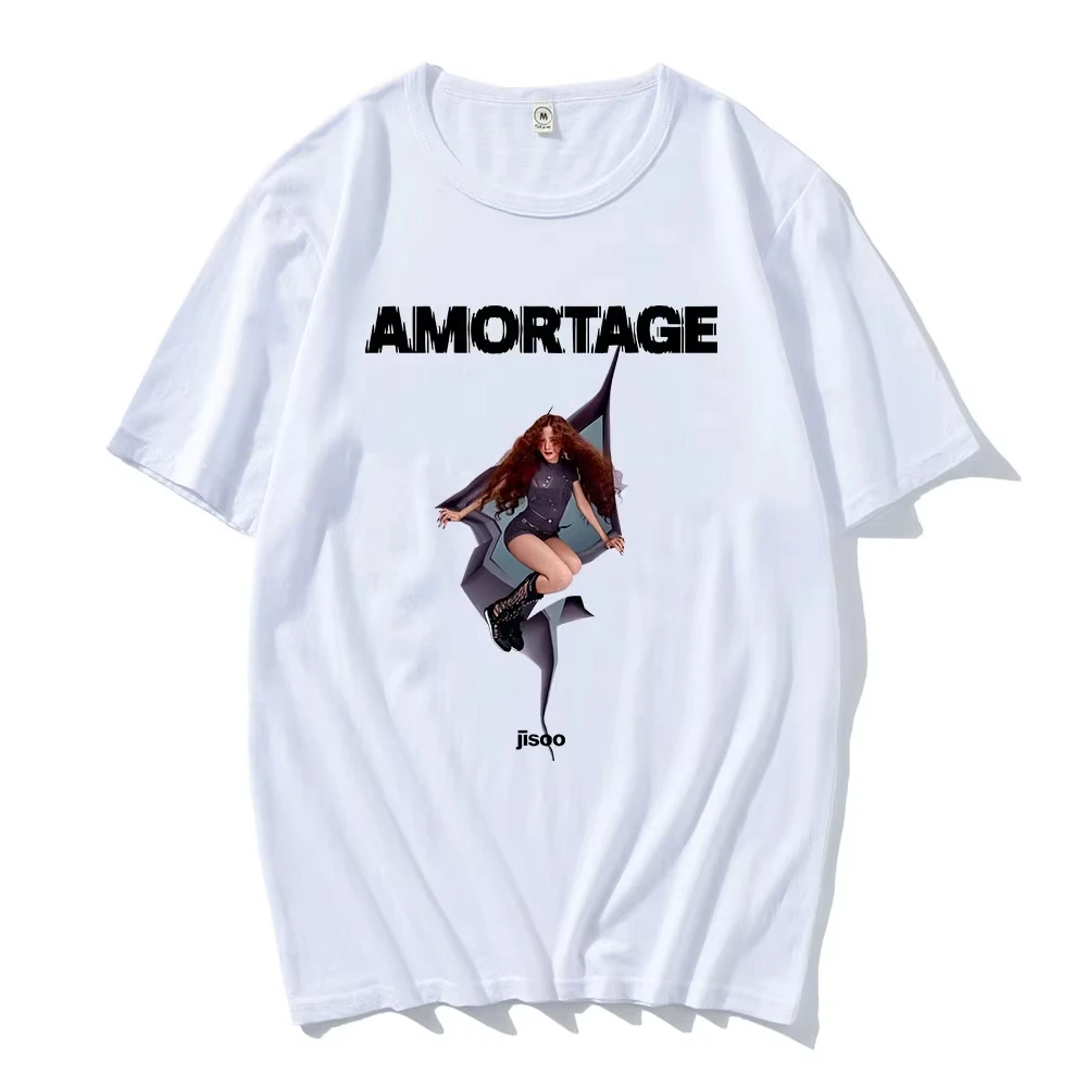 Streetwear Koreanische Sängerin JISOO AMORTAGE T-Shirt Ropa Hombre Hip-Hop T-Shirts Lässige Herren Baumwoll-T-Shirts Hip-Hop Mode Tees