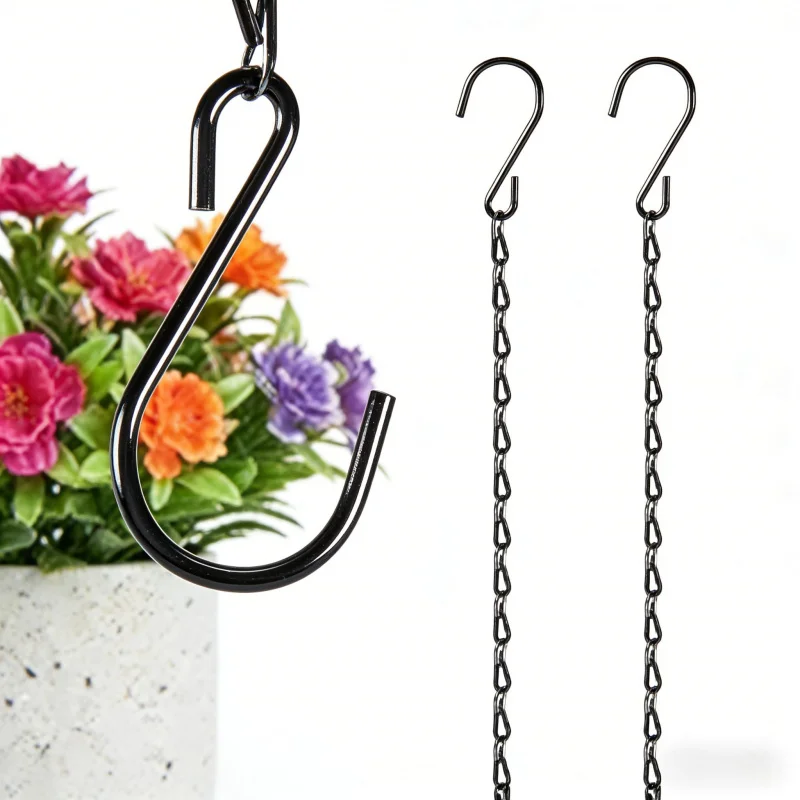 Schwarze Metall-Pflanzenhalterung für Gartenarbeit, 6-12 Zoll Blumentopf-Korbkette, Outdoor-Balkon-Dekorationszubehör Image