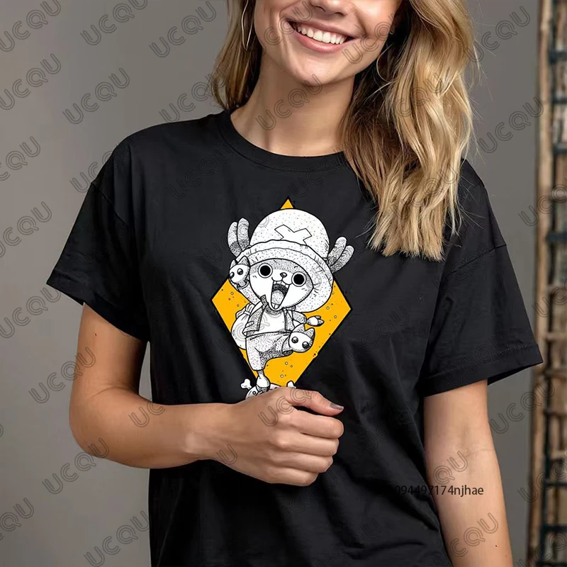 Sommerliches neues One Piece Anime Chopper Cartoon Print T-Shirt für Damen, Kurzarm-Baumwoll-T-Shirt, lässige Streetwear, Partner-Tops Image