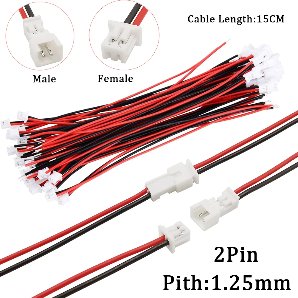 20/10/5/2/1 Paar Micro JST PH1,25mm Männlich Weiblich Kabel 2Pin Stecker Jack stecker Pitch 1,25mm jst 2P Elektronische Stecker 15CM Draht Image