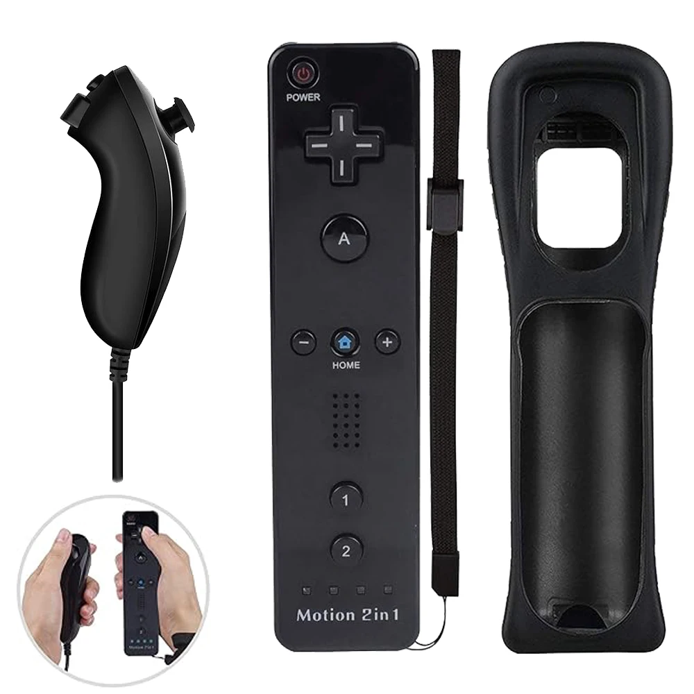 2-in-1 kabellose Fernbedienung, kompatibel mit Nintendo Wii/Wii U mit Motion Plus Bluetooth Gamepad Controle für Wii Nunchu Image