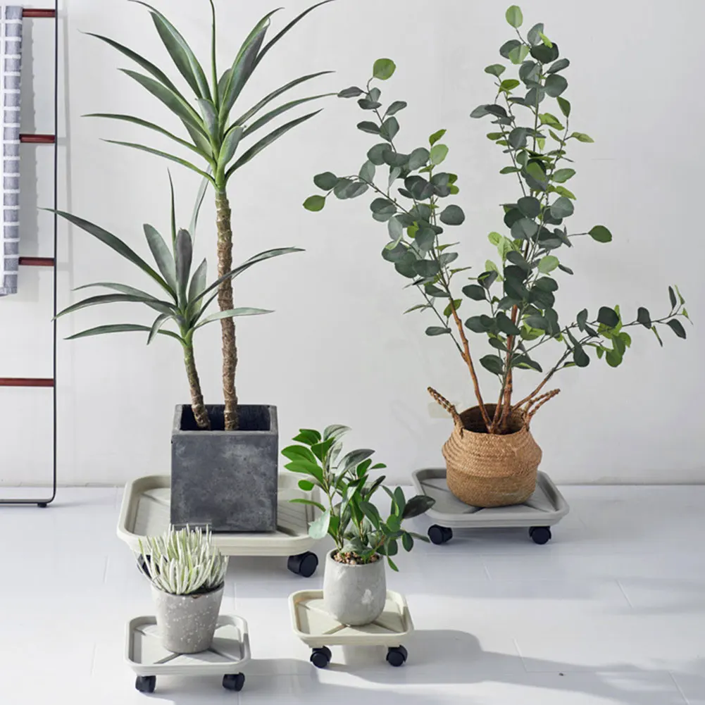 Kunststoff-Rollpflanzen-Caddy mit runder Metall-Blumen-Caddy für den Innen-und Außenbereich Image