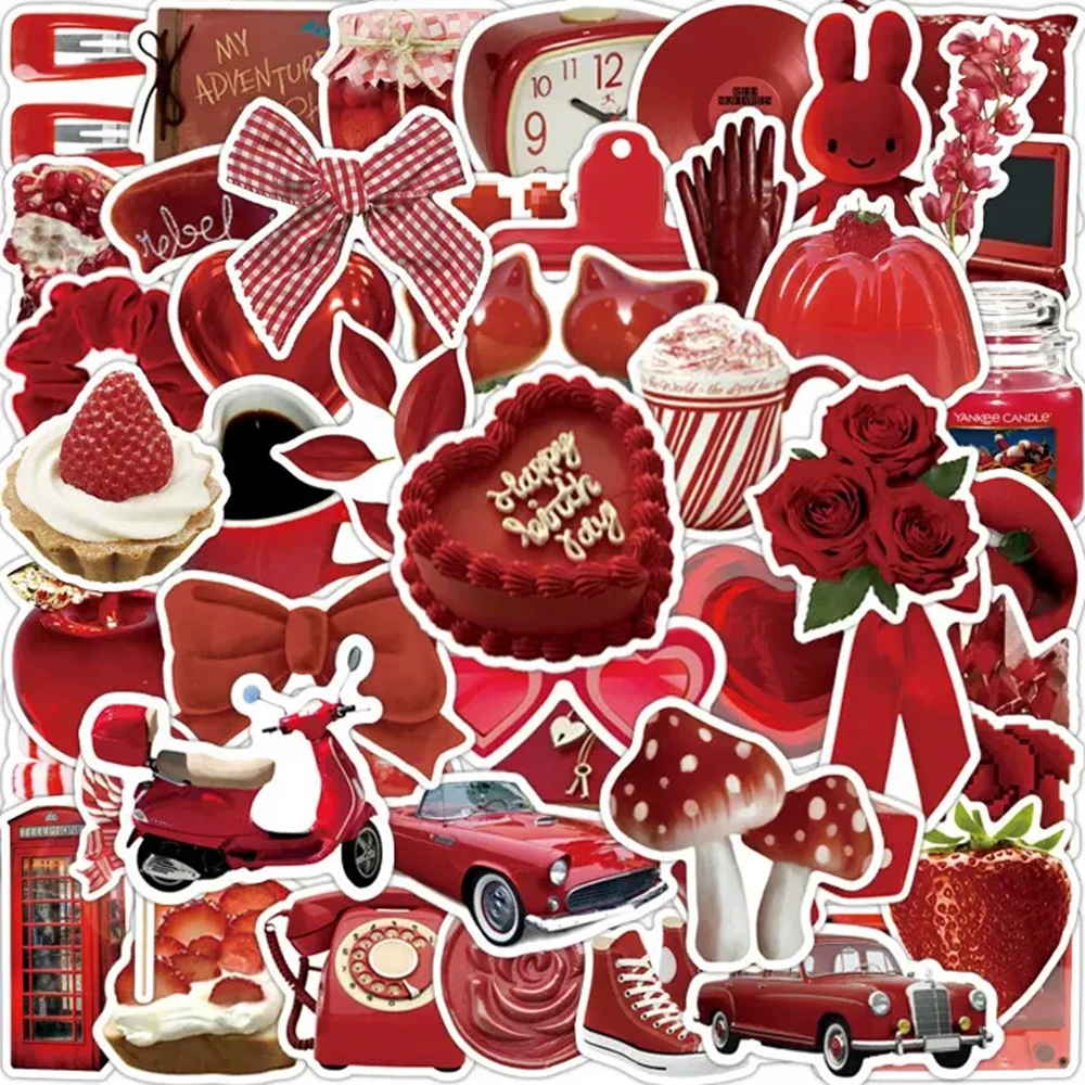 50 Stück Ästhetische Retro Rote Cartoon-Aufkleber Ins-Style Dekoration DIY Notizbuch Laptop Handy Wasserflasche Wasserdichte Graffiti-Aufkleber Image