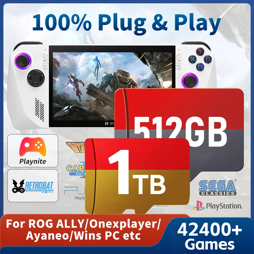 Spiel-TF-Karte für ROG ALLY/Rog ALLY X/Wins Handheld/PC Playnite & Retrobat Spielekonsole 52400+AAA/Retro-Spiele für PS3/PS2/Switch