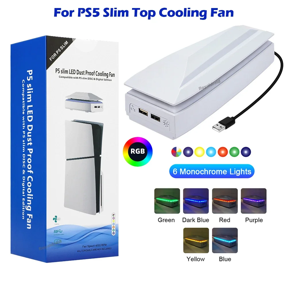 Top-Kühlventilator für PS5 Slim mit RGB-LED-Beleuchtung, Staubschutz und Wärmeableitung für PS5 Slim Konsole Image