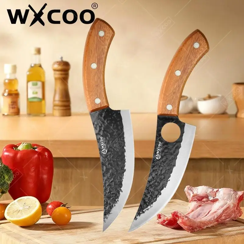 WXCOO Handgeschmiedetes Kochmesser Fleischbeil Metzgermesser zum Schneiden von Gemüse Küchenmesser Ausbeinmesser mit Vollerl Image