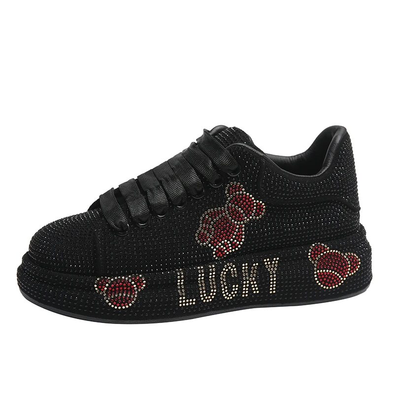 5cm Frühling Herbst Echt leder Frauen Schuhe Stil Mode Plattform Schuhe Plattformen Turnschuhe Flut Glanz bling Strass Schuhe