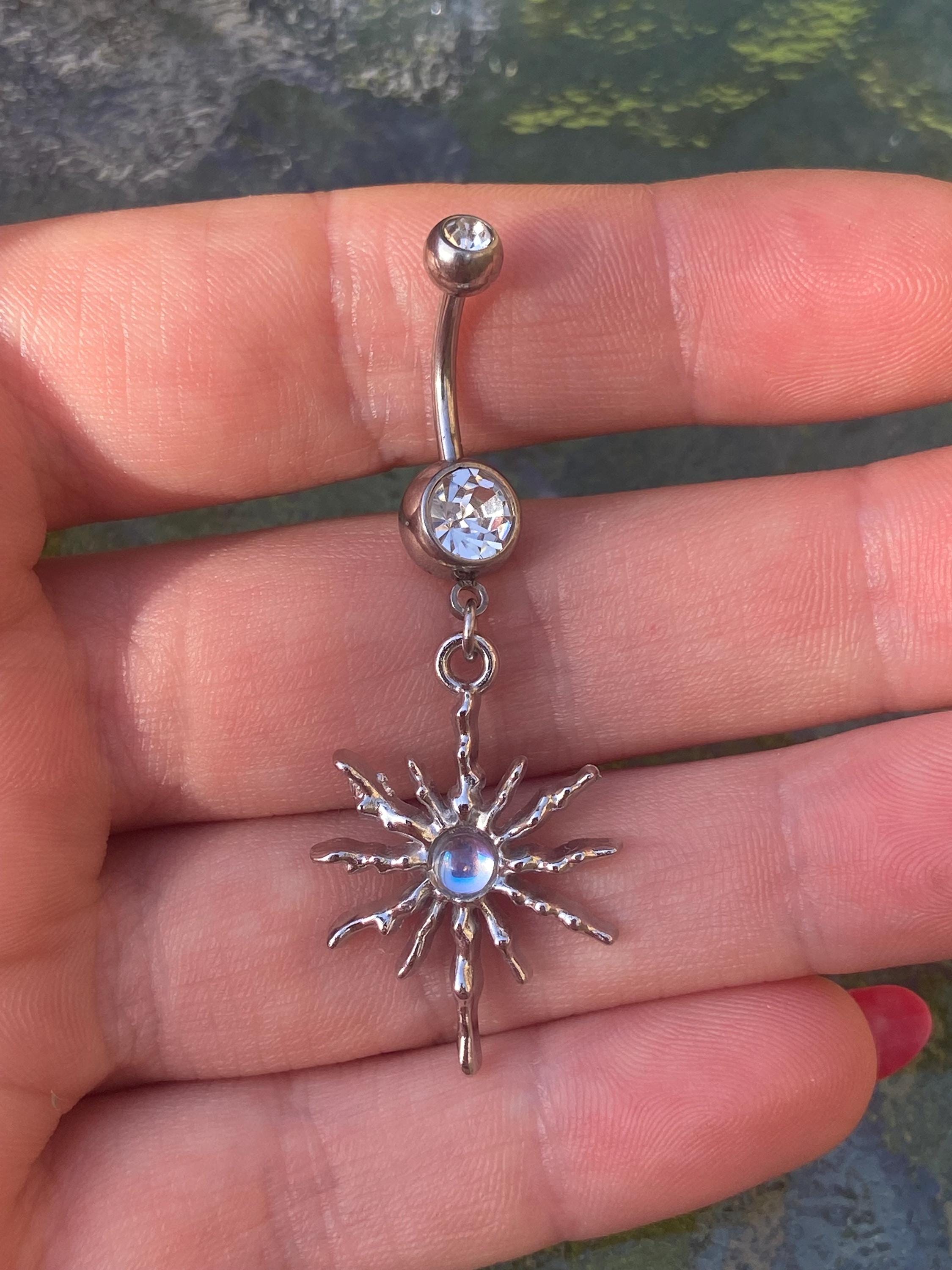 Piercing all'ombelico a forma di sole, piercing all'ombelico in acciaio inossidabile, piercing all'ombelico a forma di sole pendente, piercing all'omb