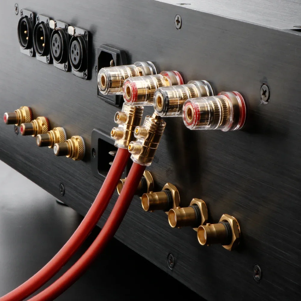 Hifi-Audio-Y-Flachstecker, handgefertigt, DIY-Lautsprecherkabel, Hifi-Audio-Klinkenstecker, vergoldet/rhodiumbeschichtet, schraubverschlossener Flachstecker Image