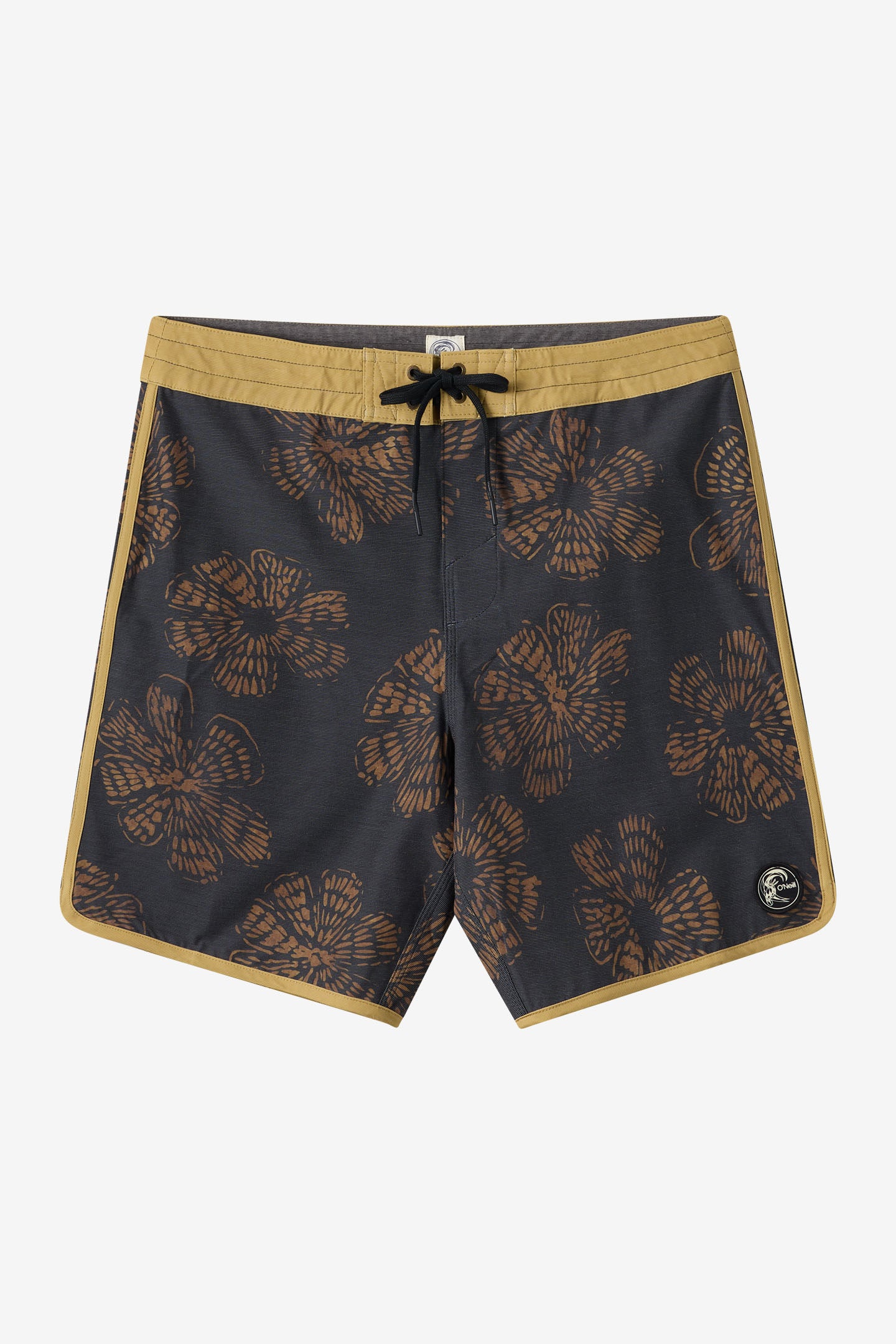 O'Neill Men's O'riginals Print Scallop 18"" Board Shorts in Phantom, Size 30, Elastane/Polyester