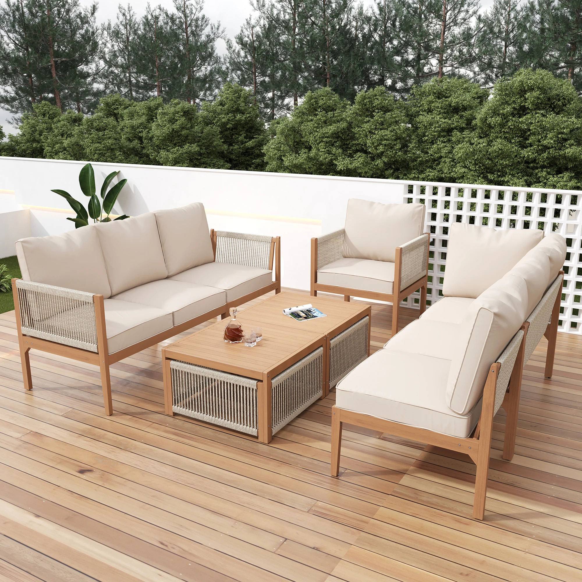 Gartenmöbel-Set, Outdoor-Ecksofa-Set für 7-8 Personen, Couchtisch, Gartensofa, Freizeitsofa mit abnehmbarem, waschbarem Stoffbezug
