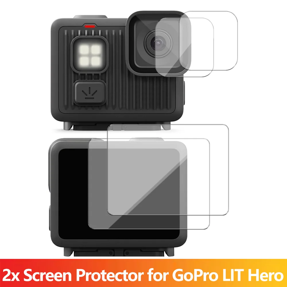 2er-Pack Displayschutzfolie aus gehärtetem Glas für GoPro LIT Hero, Objektivabdeckung, vollständige Abdeckung, kratzfest, blasenfrei, Installationsfolie Image