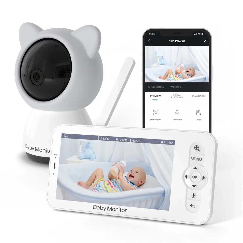 Babystar 5-Zoll-WLAN-Babyphone HD LCD Babyphone Video Babykamera Nanny Handy APP-Steuerung PTZ Schlaflieder für Neugeborene Image