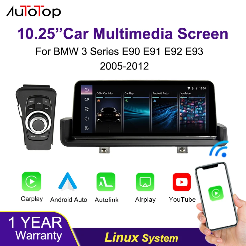 AUTOTOP 10,25 Zoll Linux Carplay Touchscreen für BMW 3er Serie E90 E91 E92 E93 2005-2012 iDrive Unterstützung für Android Auto/Wifi/Youtube Image