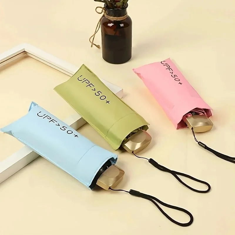 1 Stück Mini-Klappreise-Regenschirm mit 8 Rippen, kompakt, winddicht, regenfest, Sonnenschutz für den täglichen Gebrauch, UPF 50+, für Reisen Image