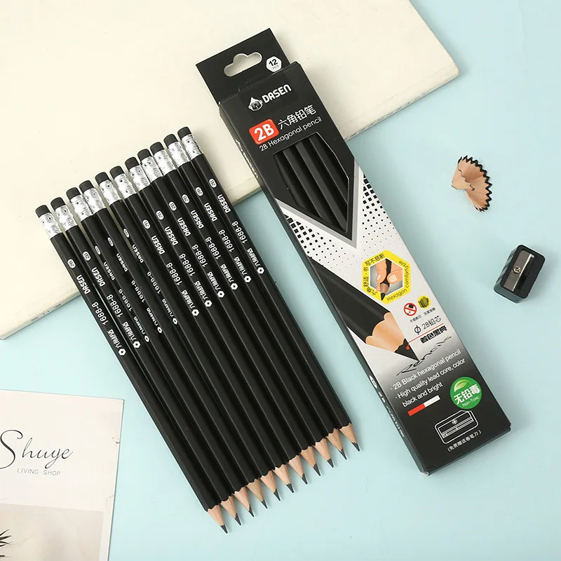 12 schwarze 2B-Radiergummis, speziell für Schüler zum Lernen und für Prüfungen, Schüler-Schreibwarenset, kleines Geschenk als Feiertagsbelohnung Image