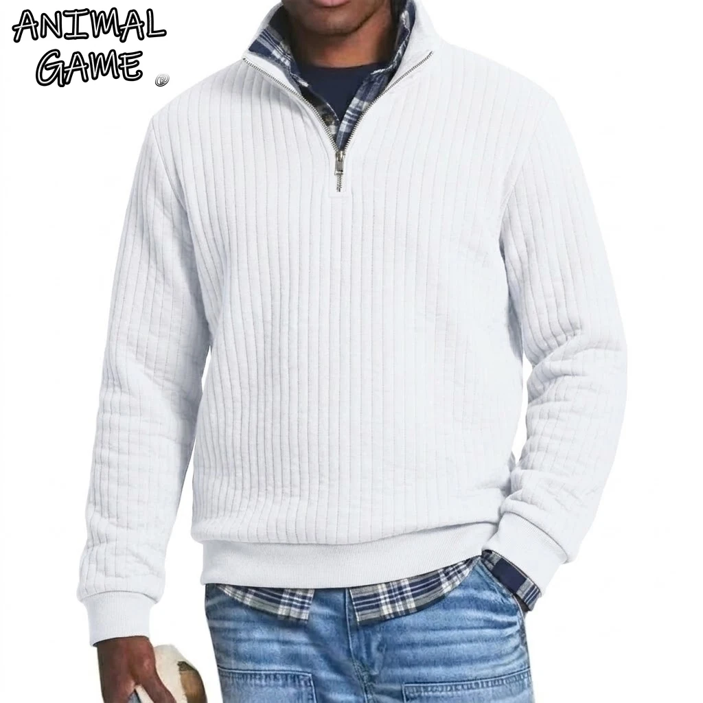 Neue Langarm-Sweatshirts mit Viertelreißverschluss, luxuriöse einfarbige Streifen-Pullover, Zip-Up-Hoodie, Herren-Freizeitjacken, Fitness-V-Neck-Shirts für Herren Image