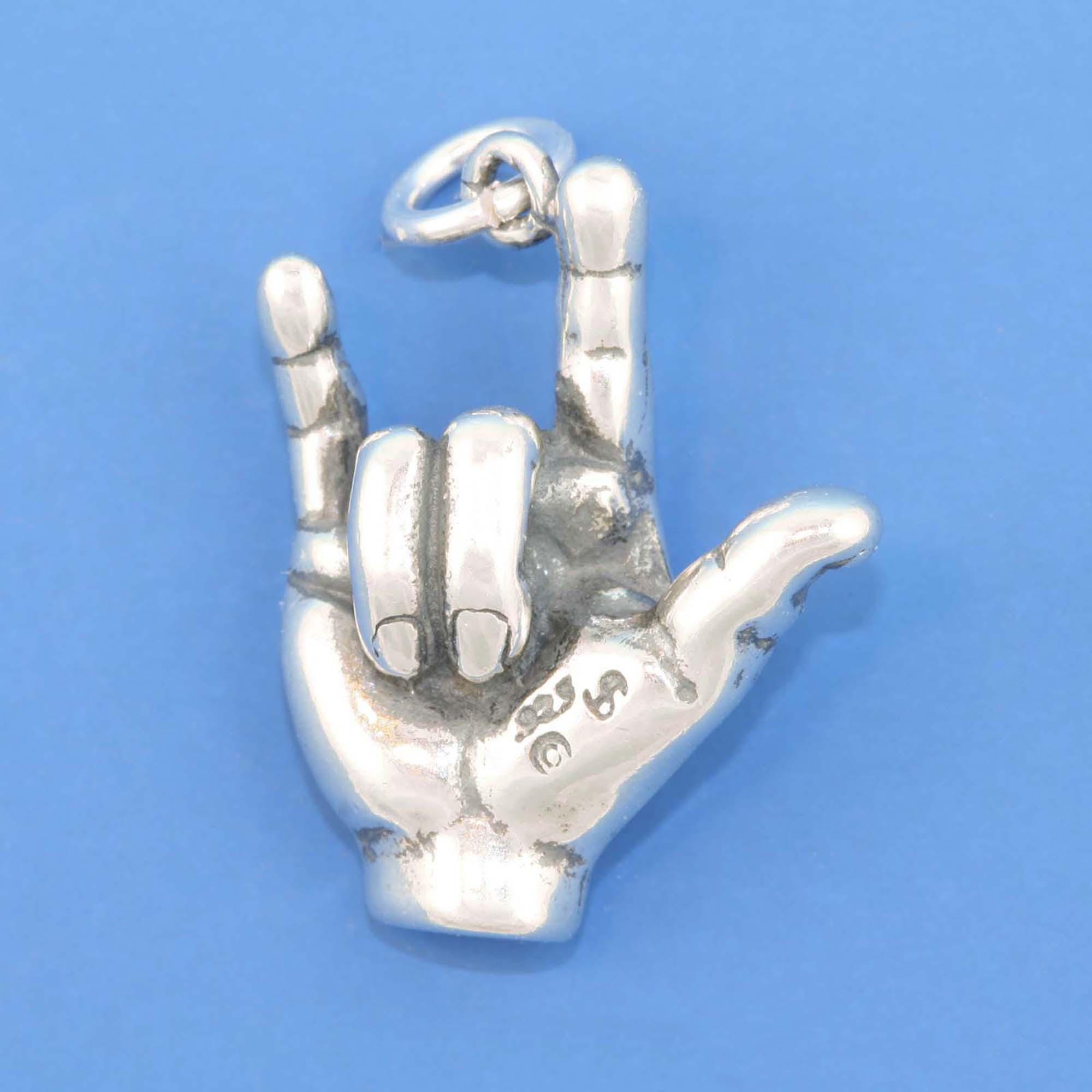"Ciondolo in argento sterling 925 con scritta \"Ti amo\" in lingua dei segni, per bracciale, ciondolo in argento ASL per collana"
