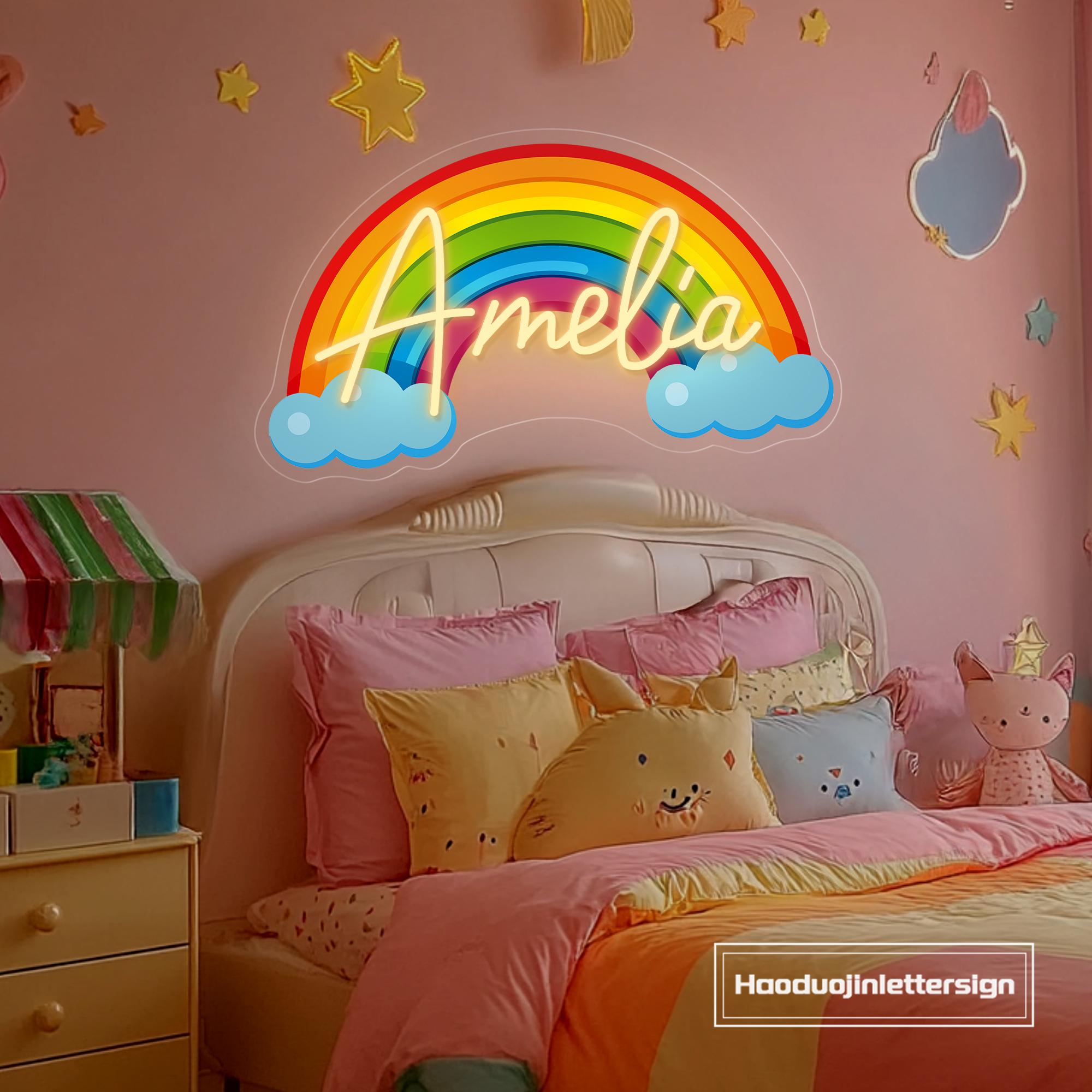 Insegna al neon personalizzata con nome arcobaleno, luce al neon a LED personalizzata per cameretta dei bambini, decorazione da parete per sala giochi