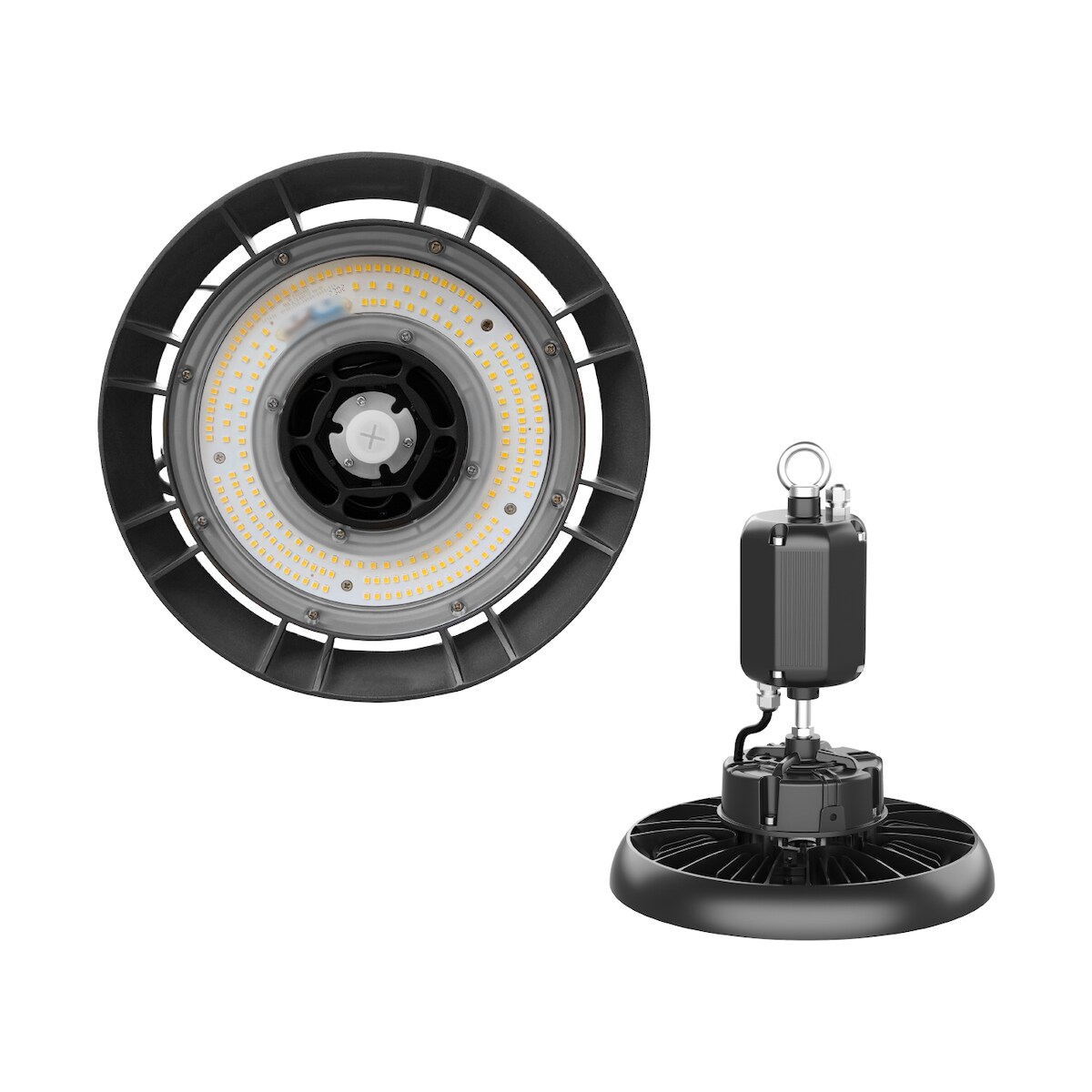 Alcapower LED-Hallenstrahler UFO 100W 15000lm 4000K IP65 IK08, integrierte Notlichtfunktion 180 Min., hohe Lichtausbeute für Industrieumgebungen. Image