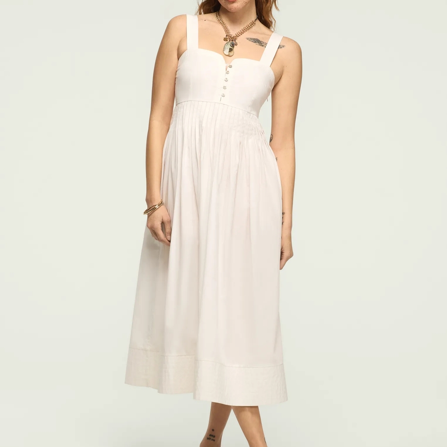 Lucky Brand Poplin Pintuck Maxi Dress - Women's Clothing Dresses Maxi Dress in Bright White, Size L - Lucky Brand