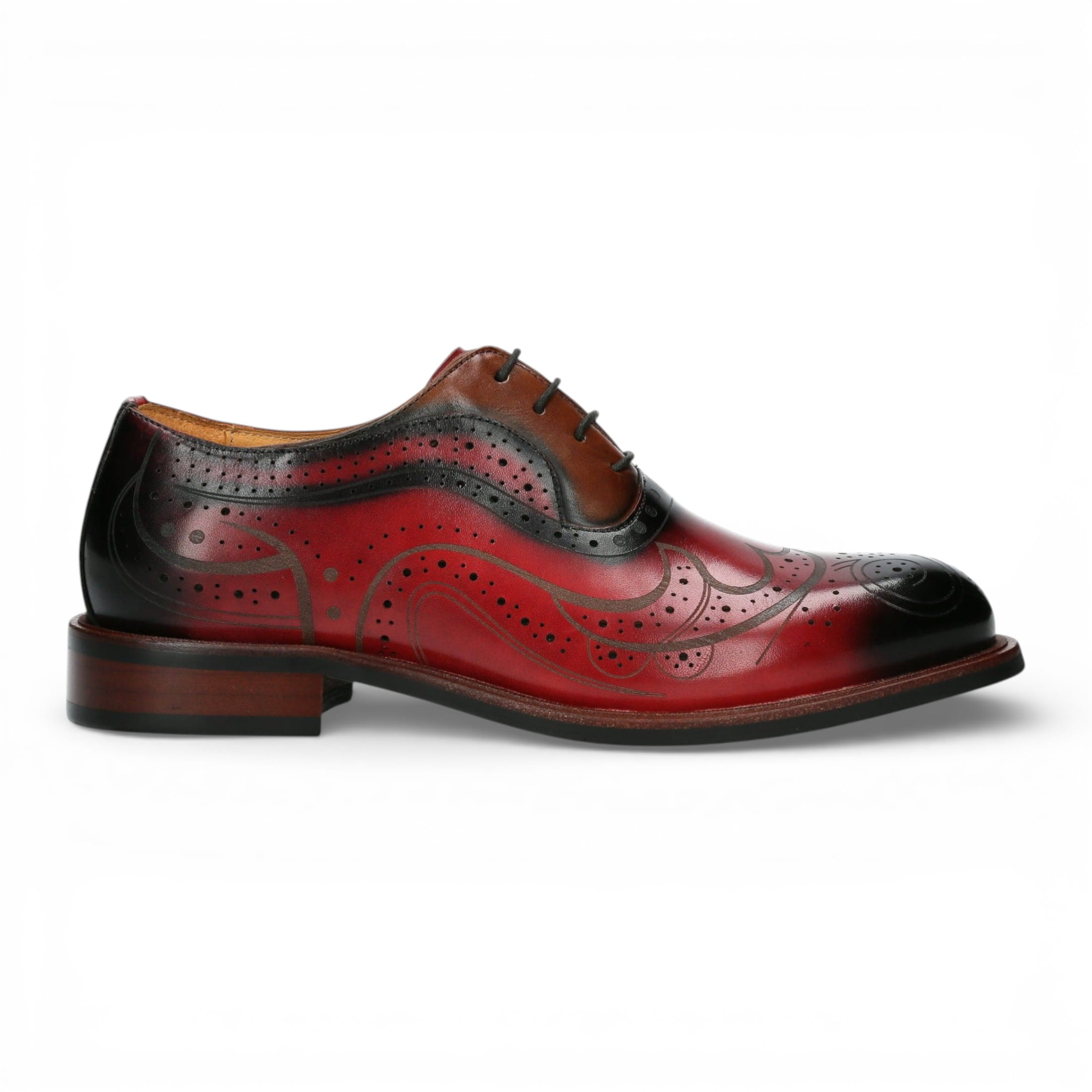 Lorenzo Conti Herren rote schwarze Leder-Brogue Oxford-Dressschuhe – Ayan-01