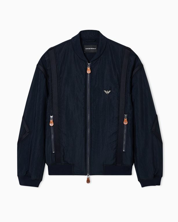 Nylon Bomber Jacket With Passementerie Tape - Blue - Emporio Armani Jackets