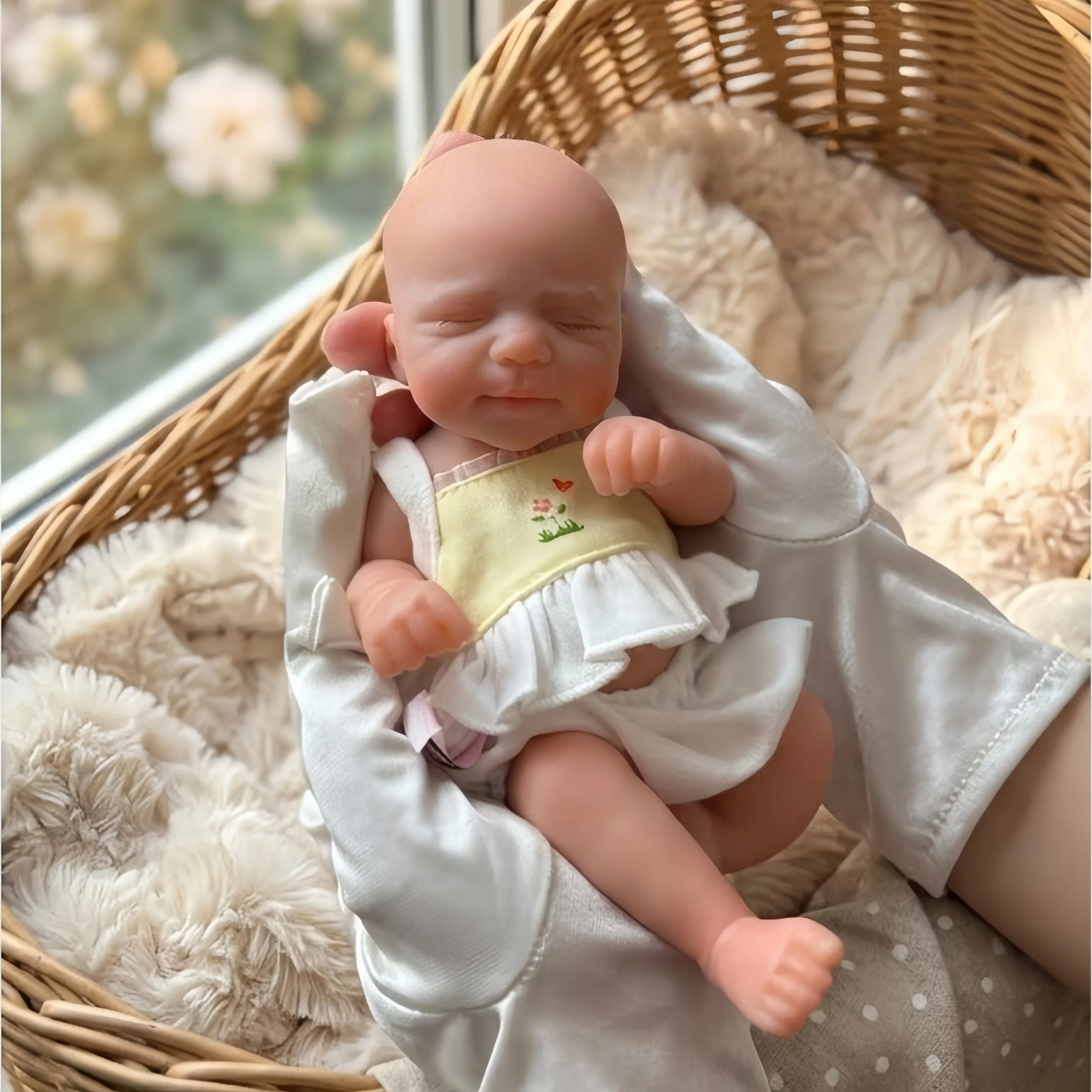 20 cm große, waschbare Silikon-Reborn-Puppe, Mädchenpuppe mit handbemalter Haut, weiche Reborn-Puppe als Familiengeschenk.