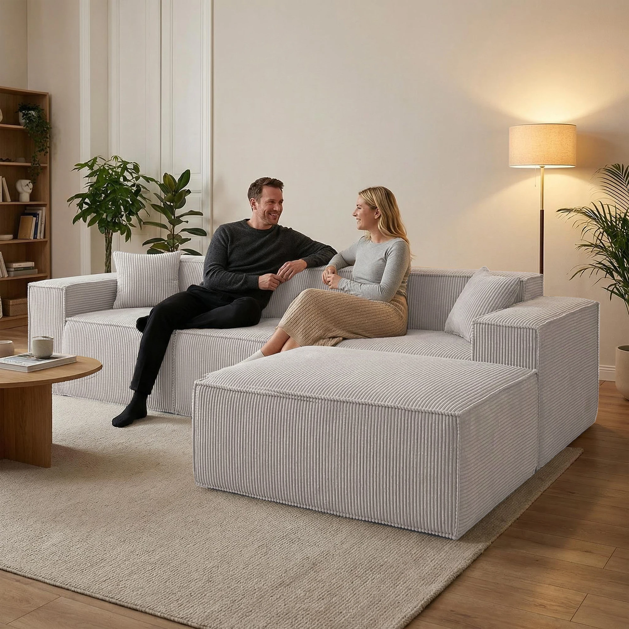 Schlafsofa, 279 cm L-förmiges Cloud-Sofa mit hochwertigem Komfortschaum, keine Montage erforderlich, tiefe Sitzfläche, Cordstoff Image