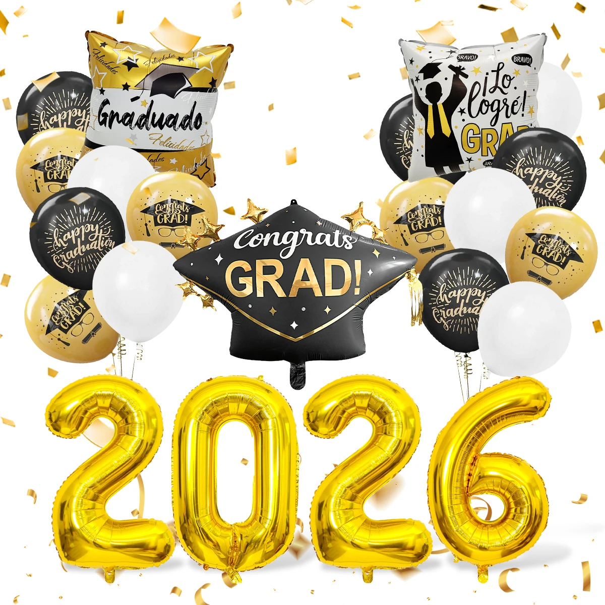 22-teiliges Abschlussfeier-Ballonset, 2026 Abschlussfeier, Thema Hochschul- und Schulabschluss, Klassenzimmer-Dekoration für den Abschluss Image